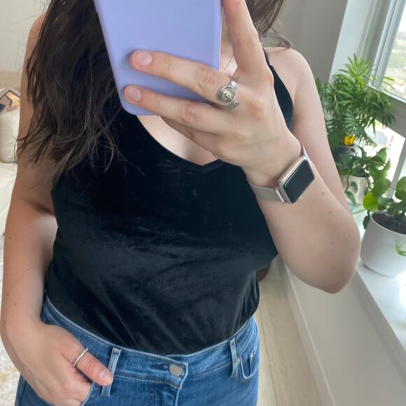 H&M Black Velvet Strappy Bodysuit Size Medium - Picture 4 of 6